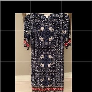 Short Sleeve Slip on navy patterned dress